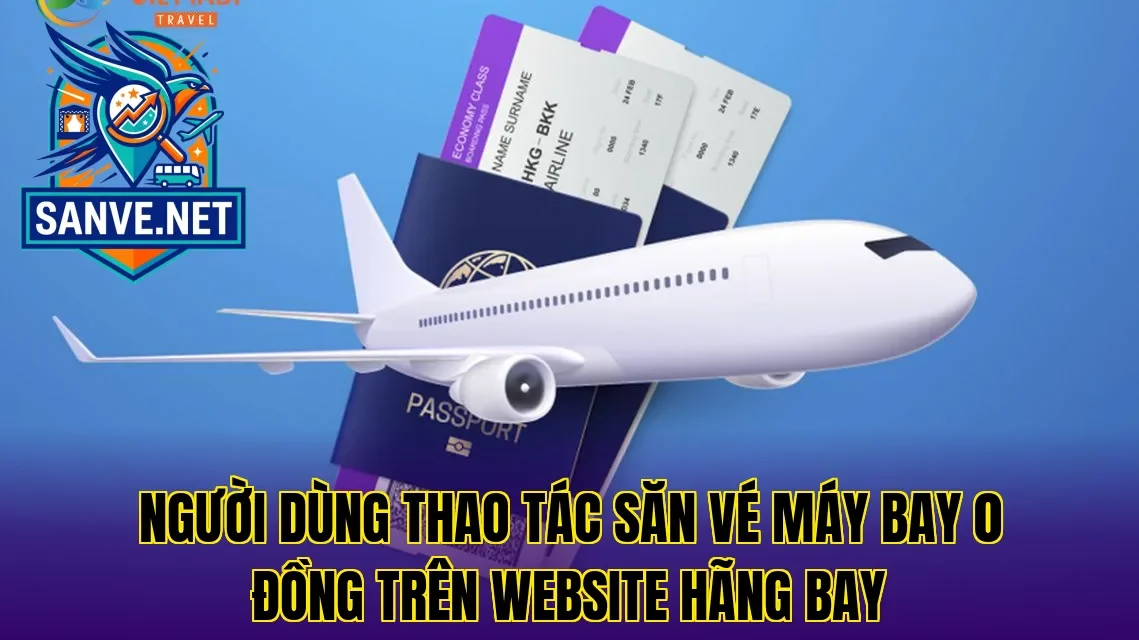 Người dùng thao tác săn vé máy bay 0 đồng trên website hãng bay